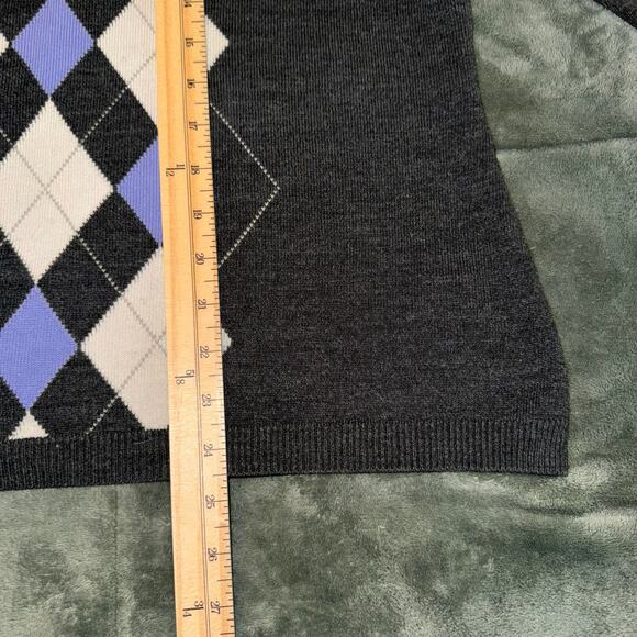 Croft & Borrow Gray & Lavender Purple Argyle Long Sleeve Pullover Sweater XL - Picture 6 of 10